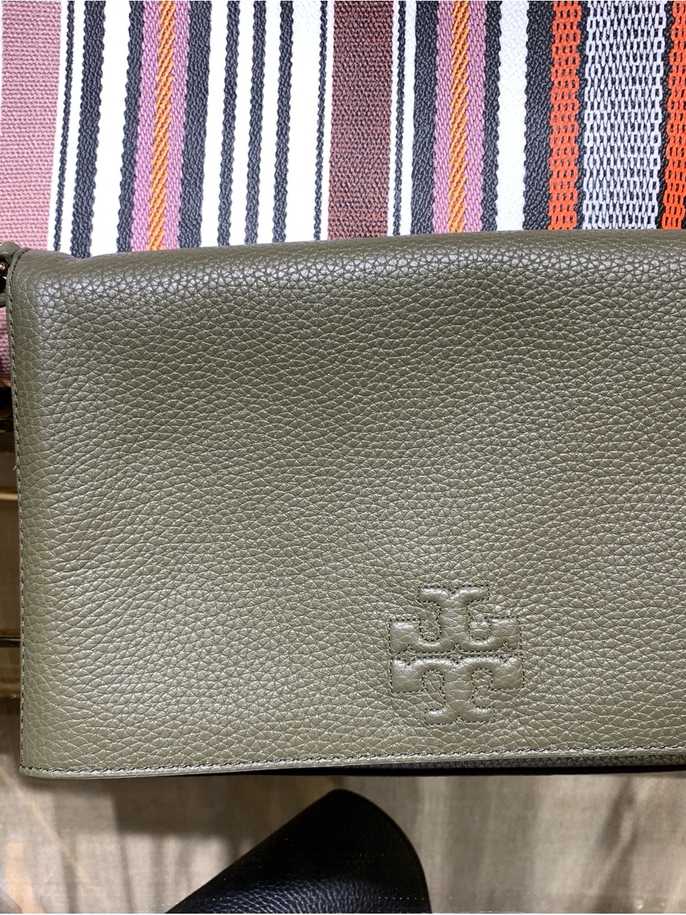 Tory Burch Thea Foldover Crossbody Olive/Banana Leaf Pebbled Leather